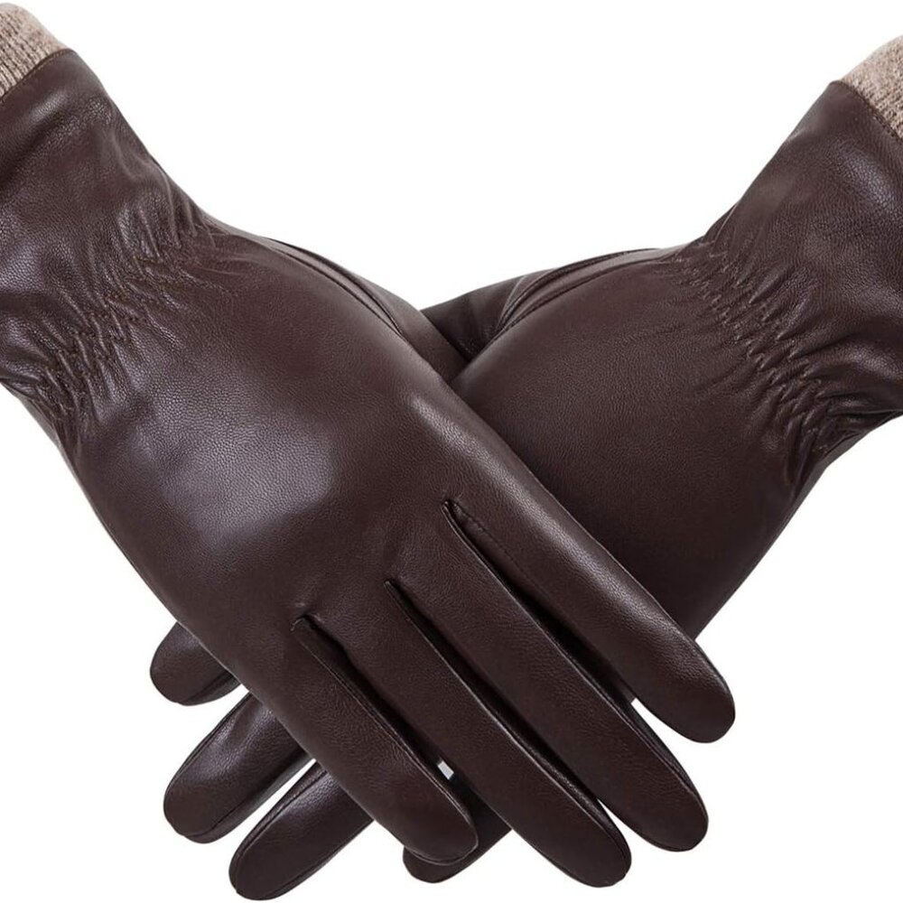 Winter Leather Gloves for Women, Wool Fleece Lined Warm Gloves, Touchscreen Text